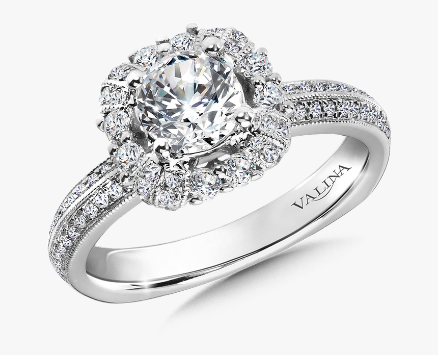 Valina Halo Engagement Ring Mounting In 14k White Gold - Engagement Ring Transparent Background, HD Png Download