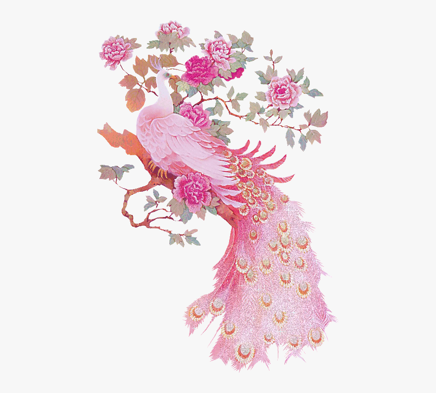 A Pink Peacock Perched In A - Pink Peacock Art, HD Png Download