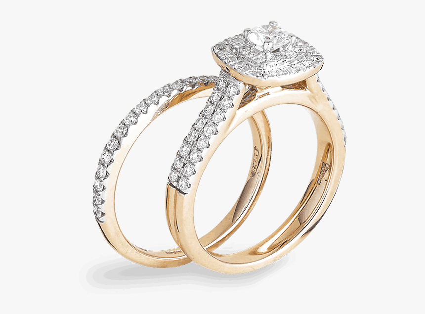 18ct Diamond Engagement Ring - Double Diamond Ring Gold, HD Png Download