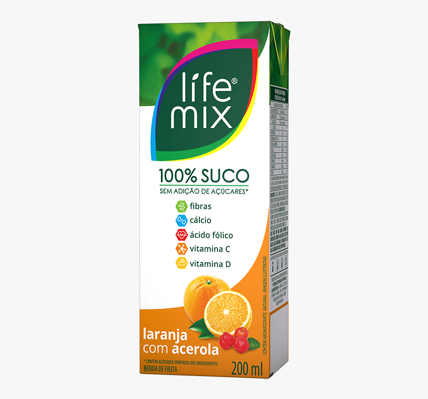 Life Mix Suco 100% Laranja Com Acerola 200 Ml - Life Mix Suco 100, HD Png Download