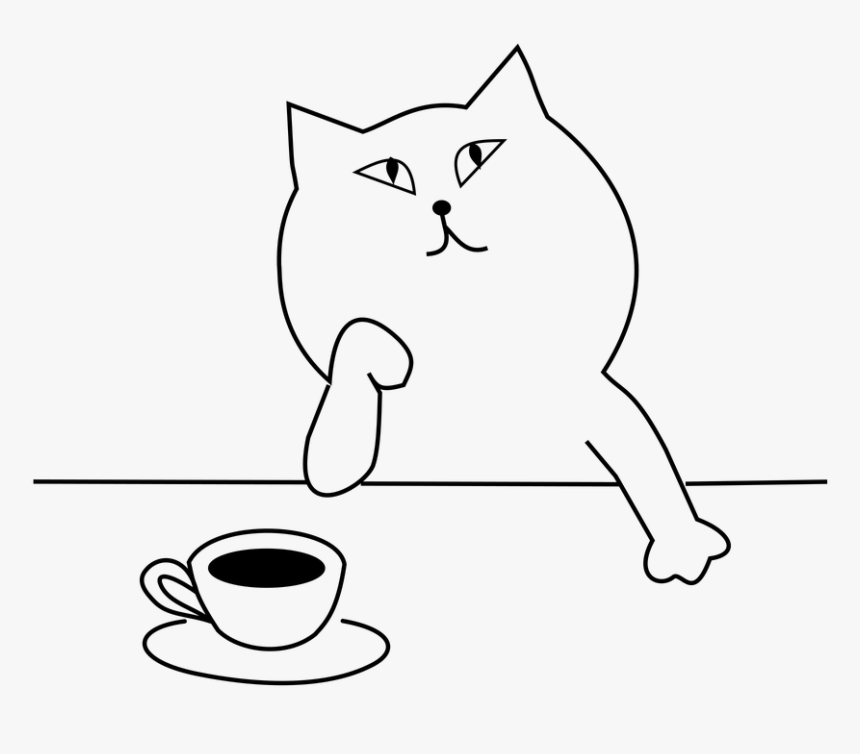 Think About Cafe Coffee Cat Cartoon - Cartoon Thinking Drawing Png, Transparent Png