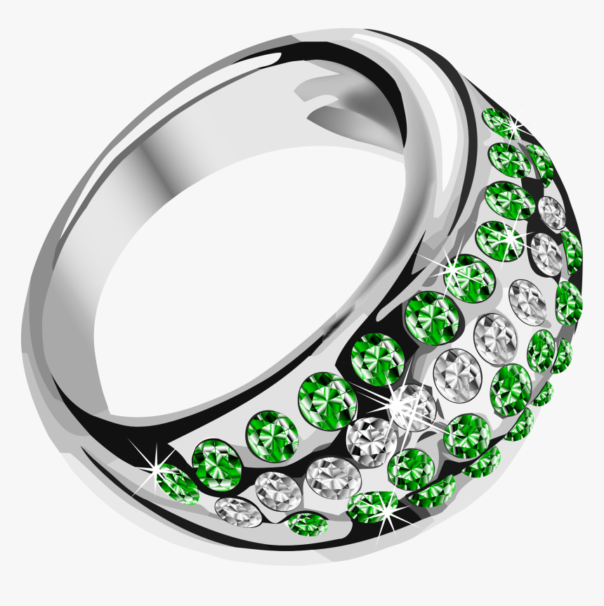 Silver Ring With Green Diamond Png Image, Transparent Png