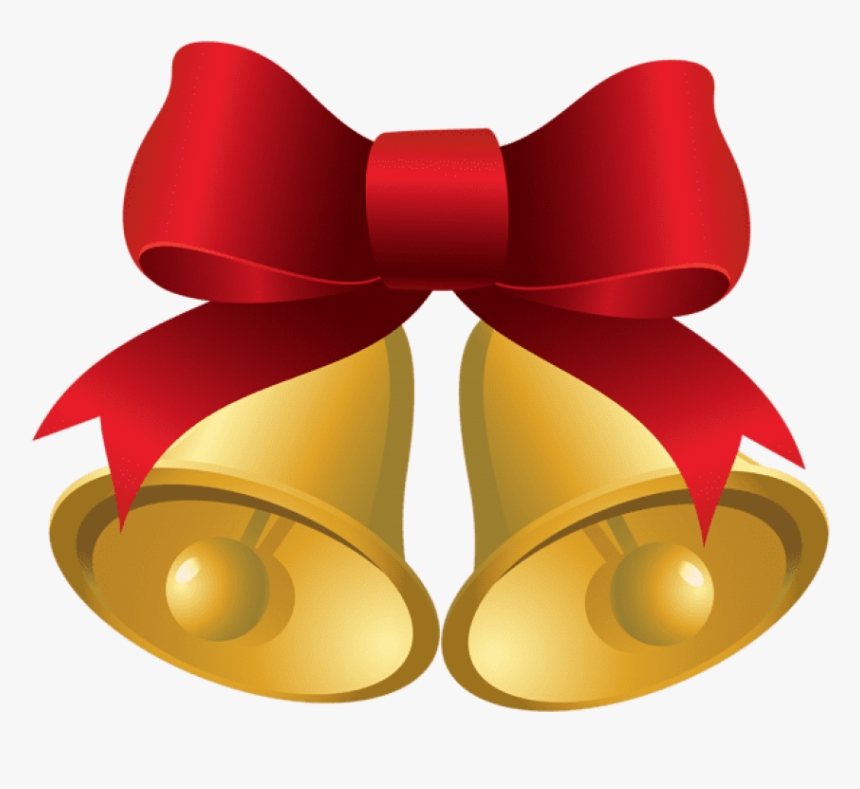 Christmas Gold Bells With Red Bow Png - Christmas Bow With Bells, Transparent Png