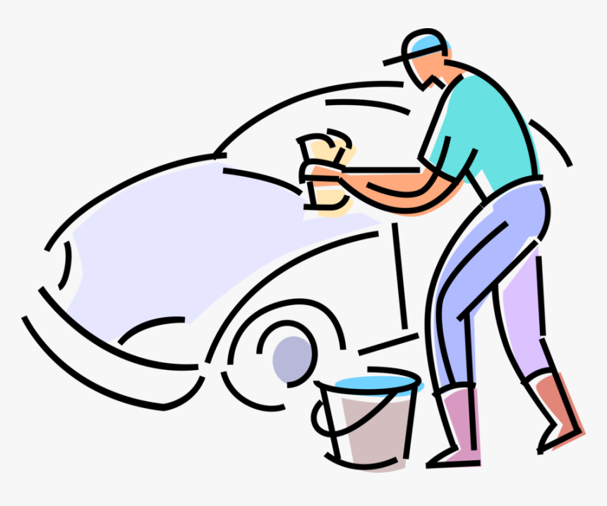 Vector Illustration Of Car Wash Attendant Washes Automobile Car Wash