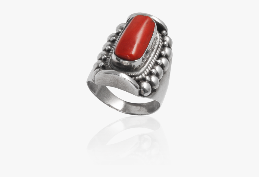 Red Coral Silver Tibetan Ring - Gemstone, HD Png Download