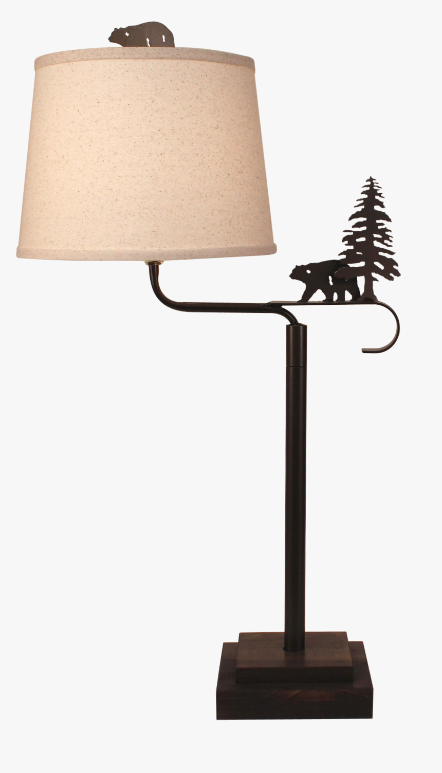 Dark Bronze Iron Swing Arm Table Lamp With Wooden Base- - Lamp, HD Png Download