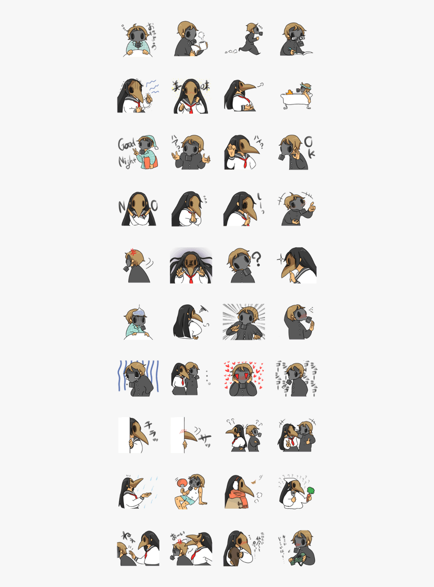 Gas Mask Boy And Plague Doctor Mask Girl - Shirokuma Cafe Line Stickers, HD Png Download