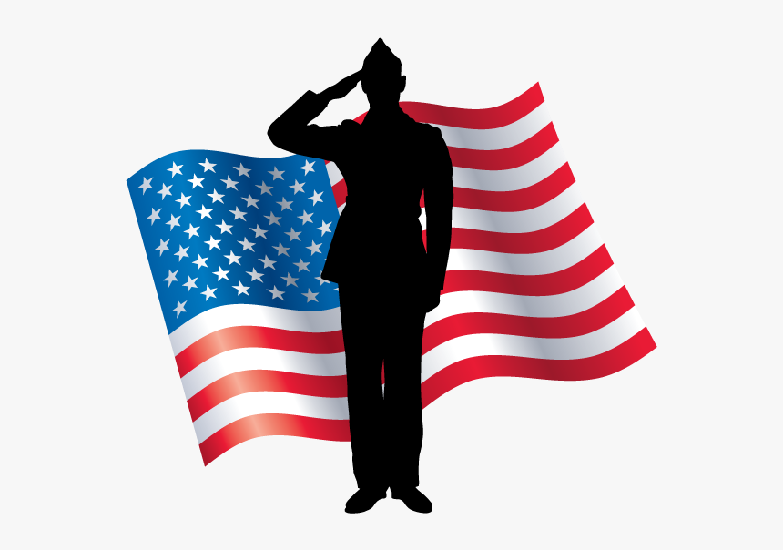 A Soldier In Front Of The American Flag Saluting - Soldier Us Flag Clip Art, HD Png Download