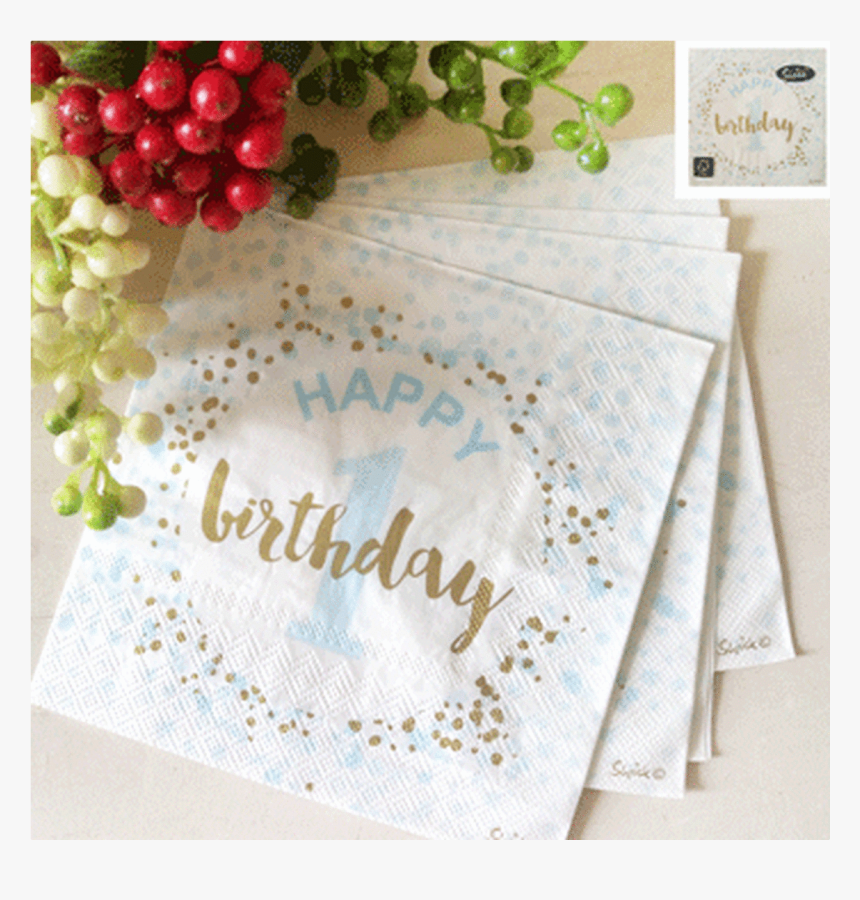 Luncheon Napkins Happy 1st Birthday Blue - Grape, HD Png Download