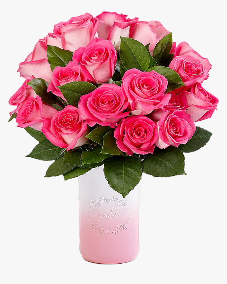 2dozen Pink Roses Vase - Red Carnation In Vase, HD Png Download