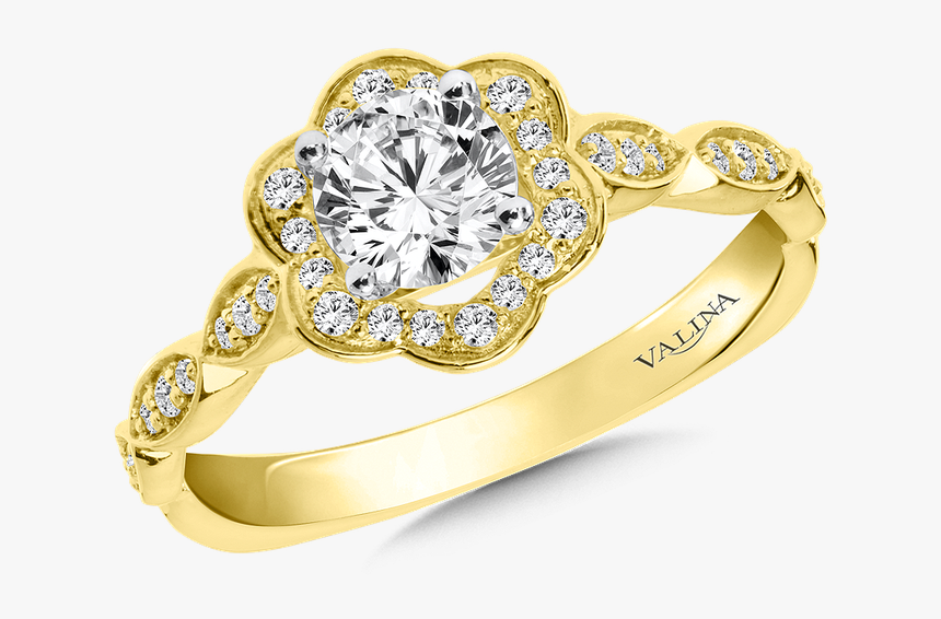 Valina Halo Engagement Ring Mounting In 14k Yellow - Pre-engagement Ring, HD Png Download
