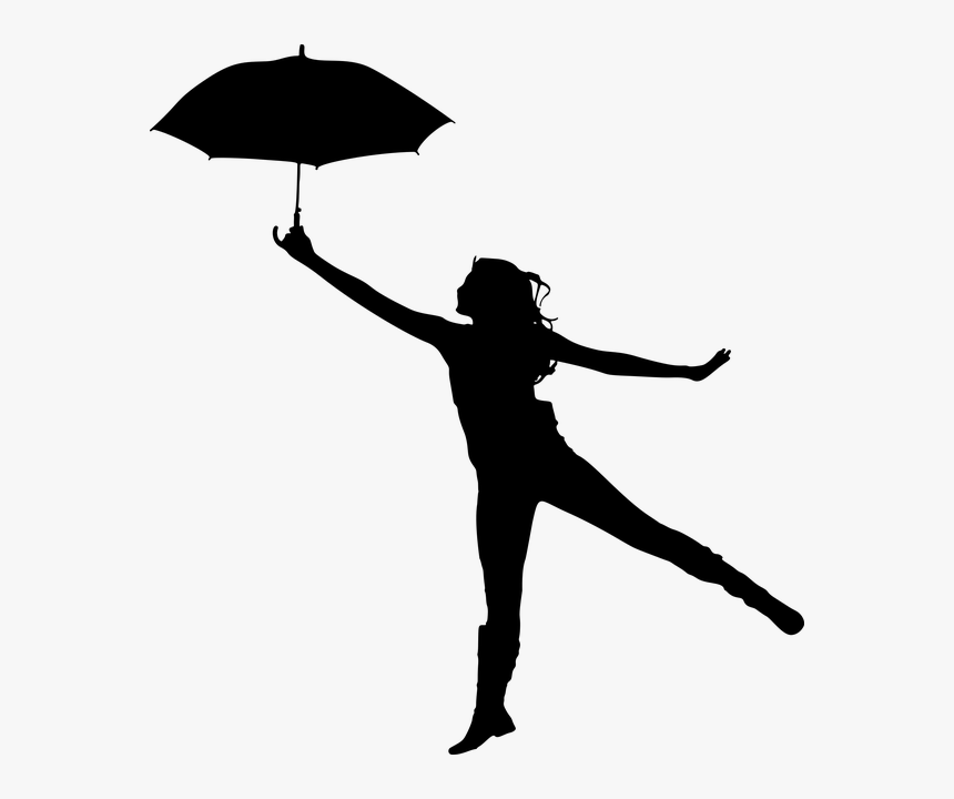 Silhouette Of A Woman With Umbrella, HD Png Download