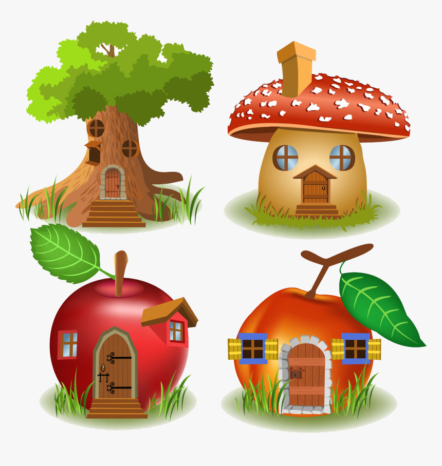 Free Clipart Fairy Apple Tree Banner Royalty Free Library - Fruit House Drawing, HD Png Download