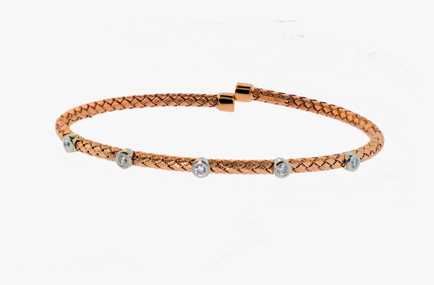 14 Karat Rose Gold Bezel Set Diamond Flex Weave Bangle - Bracelet, HD Png Download