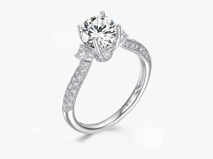 3 Stone Pave Engagement Ring, HD Png Download
