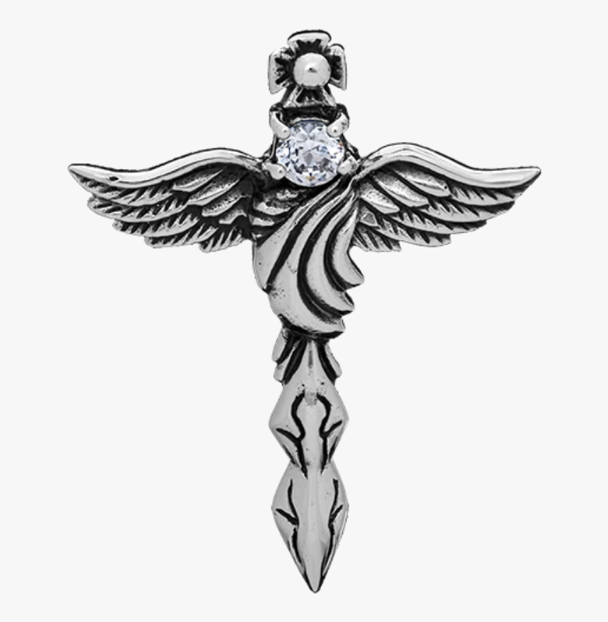 Rhinestone Angel Wing Cross Pendant - Emblem, HD Png Download