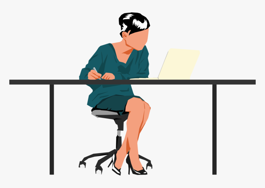Standing,human Behavior,angle - Person Sitting At Desk, HD Png Download