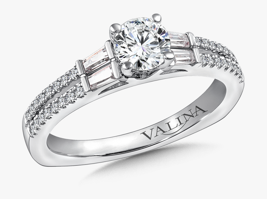 Valina Diamond Engagement Ring Mounting In 14k White - 3 Stone Engagement Rings With Side Stones, HD Png Download