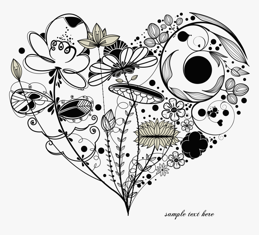 Love Romance Black Shaped - Retro Flowers Tattoo, HD Png Download