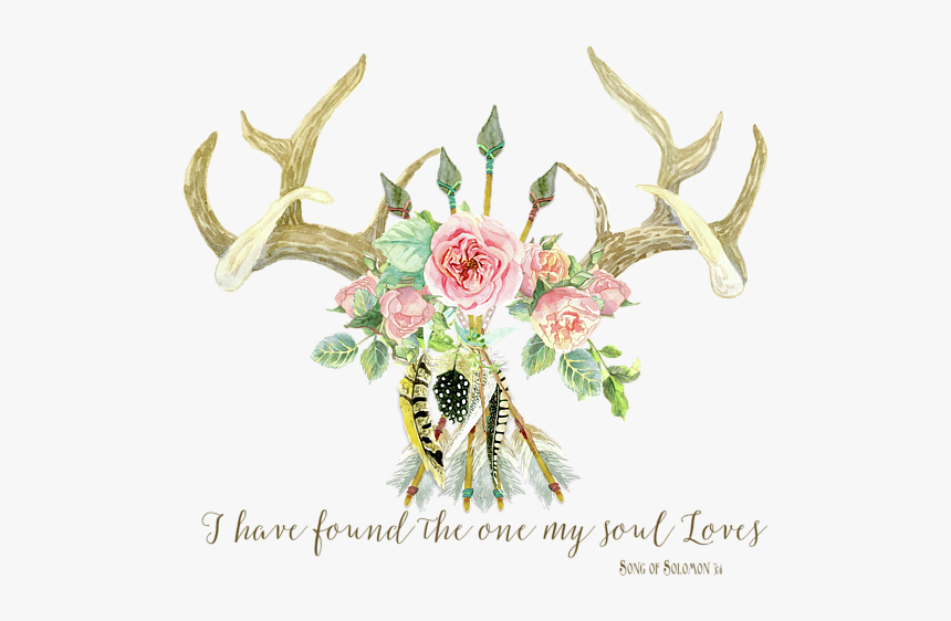 Boho Love - Deer Antlers Floral Inspirational, HD Png Download