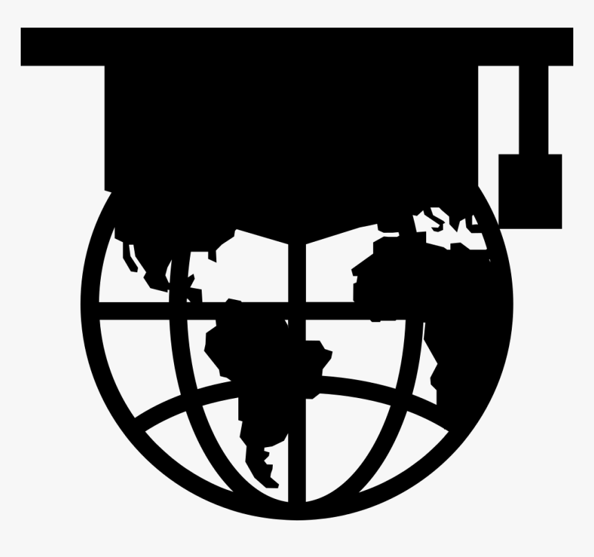 Earth Globe With Graduation Hat - Transparent Globe Clipart Black And White, HD Png Download