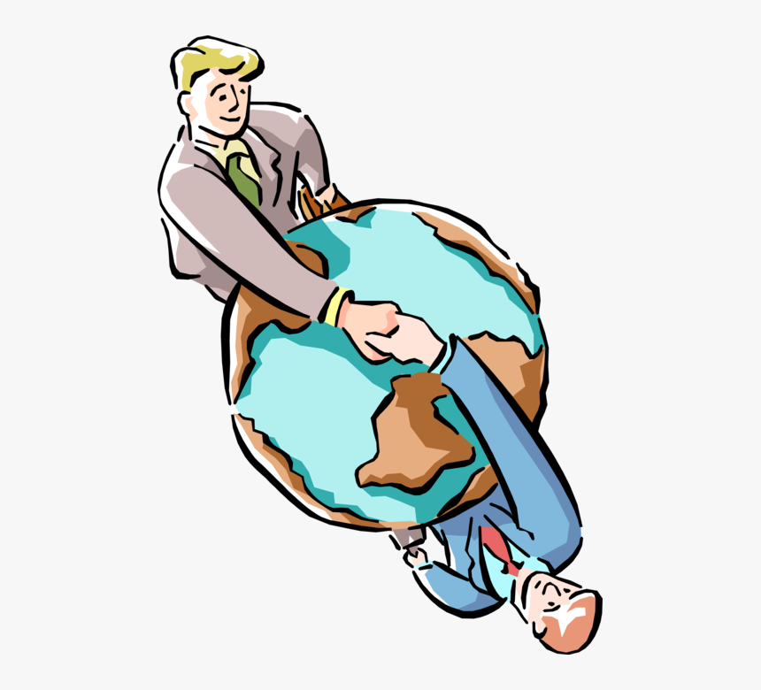 Vector Illustration Of Businessmen Shake Hands In Global, HD Png Download
