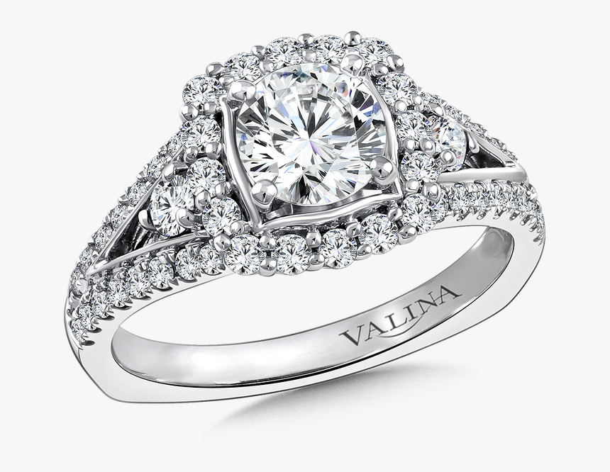 Valina Halo Engagement Ring Mounting In 14k White Gold - White Gold Diamond Ring Designs, HD Png Download