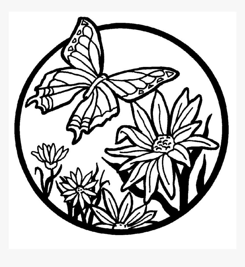 Clipart Flowers And Butterflies Black And White, HD Png Download