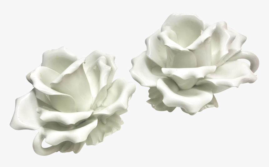 1960s White Roses Porcelain Candle Holders - Garden Roses, HD Png Download