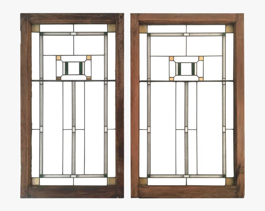 1910s Vintage Prairie School Period Stained Glass Windows- - Stained Glass Frank Lloyd Wright Windows, HD Png Download