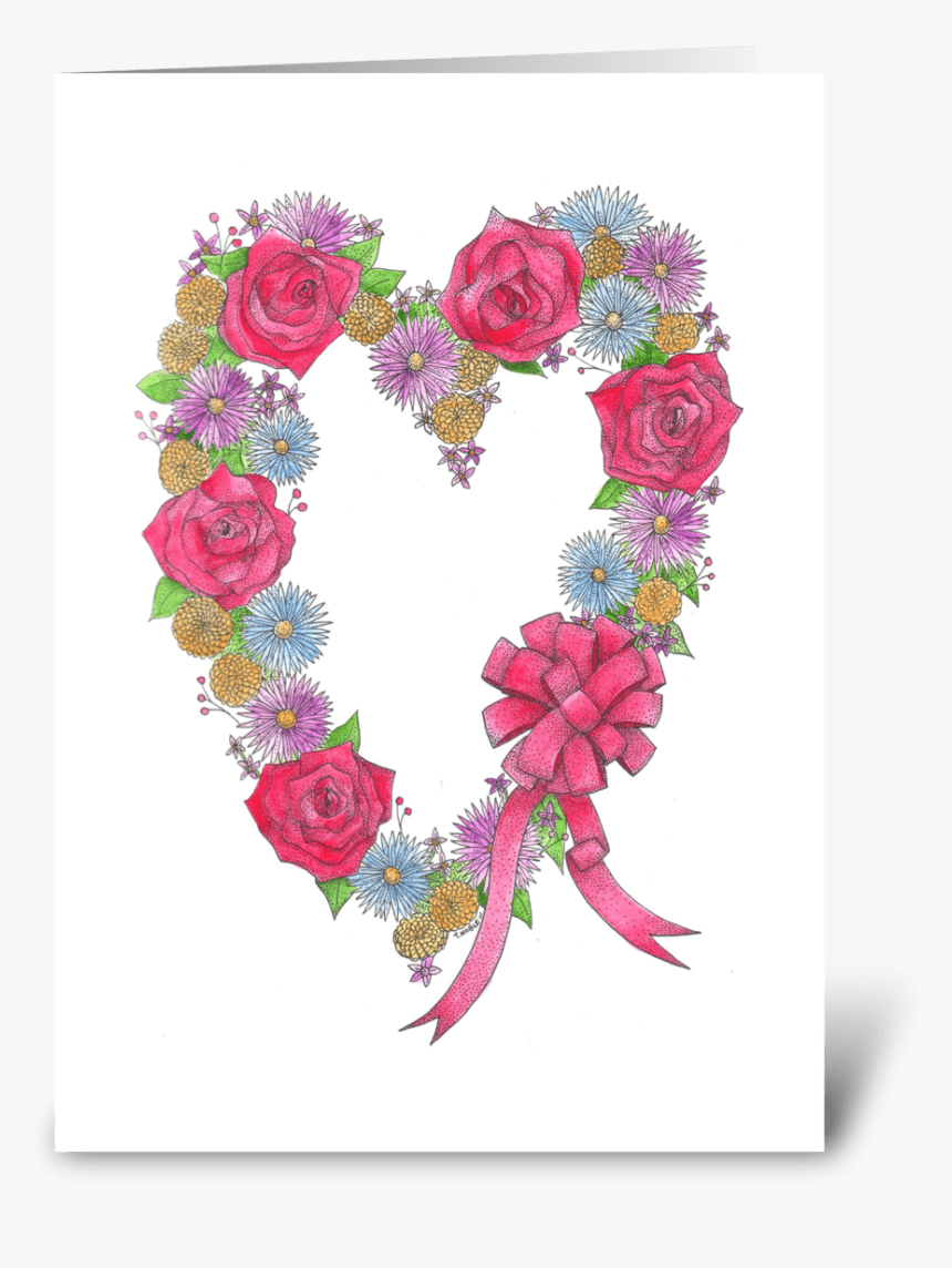 Lovely Wreath Of Flowers Greeting Card - Heart, HD Png Download