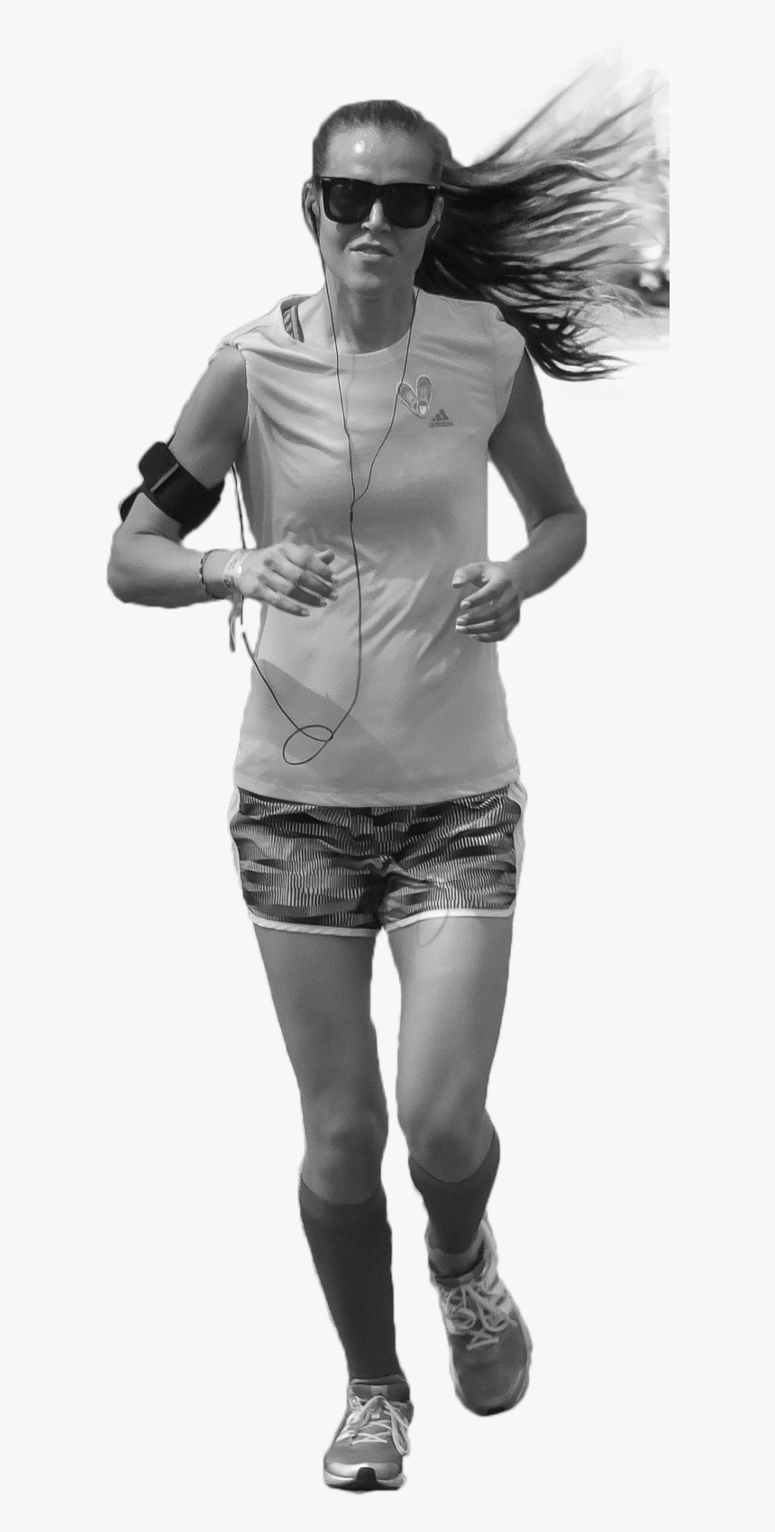 Girl Jogging Bw - Girl, HD Png Download
