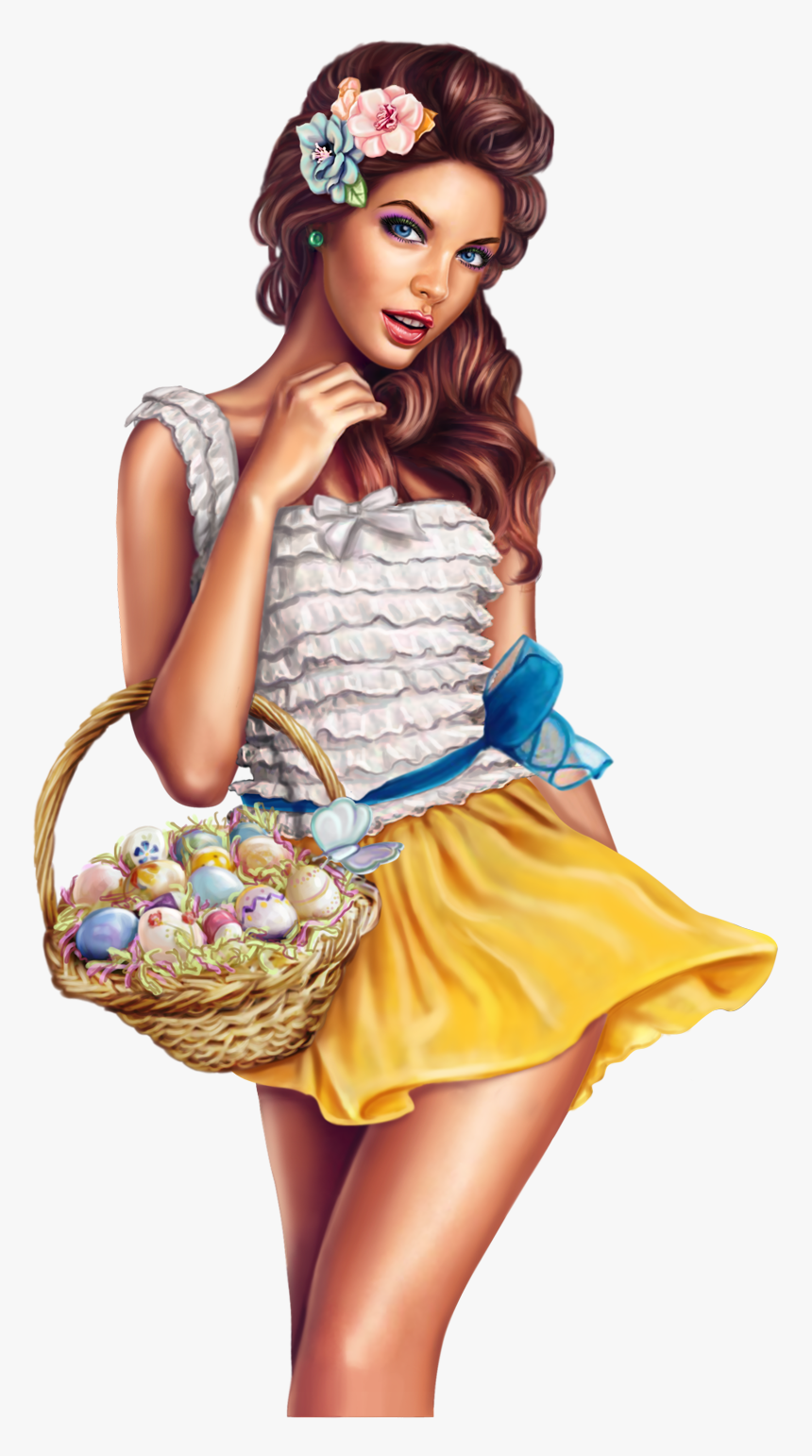 Tube Jolie Femme Glamour Panier D Oeufs De Pâques - Easter Girls Transparent Png, Png Download