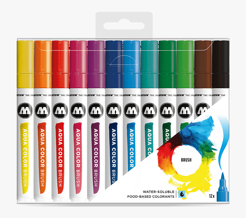 Pack 12 Rotuladores Acuarelables Aqua Color Brush - Molotow Aqua Color Brush Basic Set 1, HD Png Download