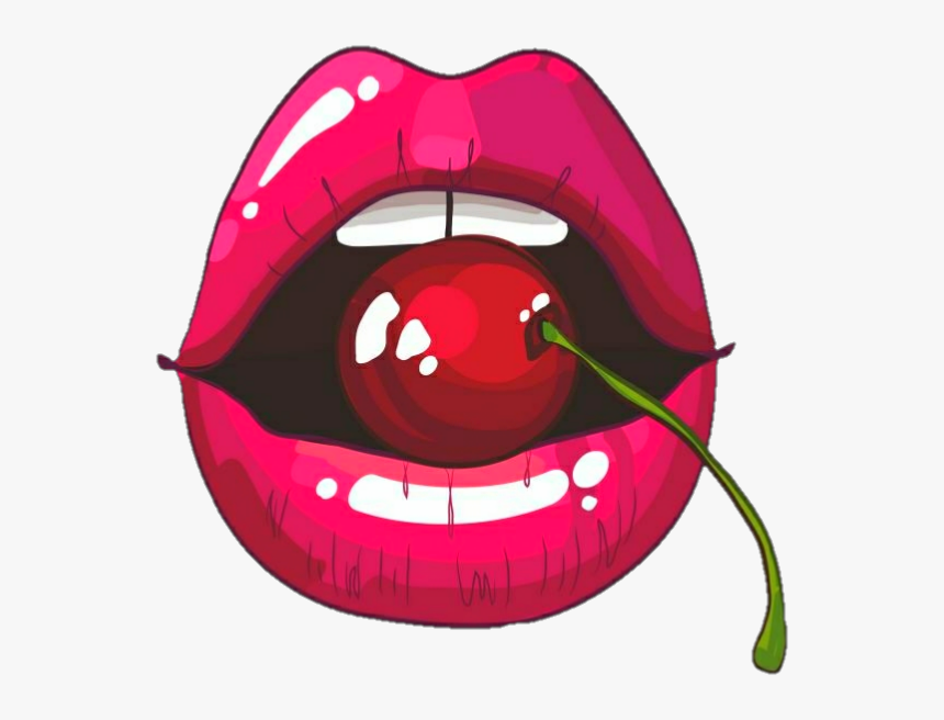 #boca #baton #bocaaberta #cereja #frutal #fruit 
#labios - Rolling Stones Mouth With Cherry, HD Png Download