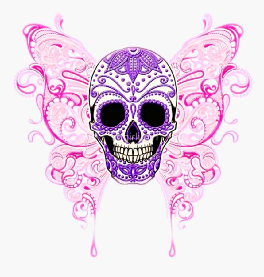Sugarskull Pink Purple Skull Butterfly - Sugar Skull Purple Png Transparent, Png Download