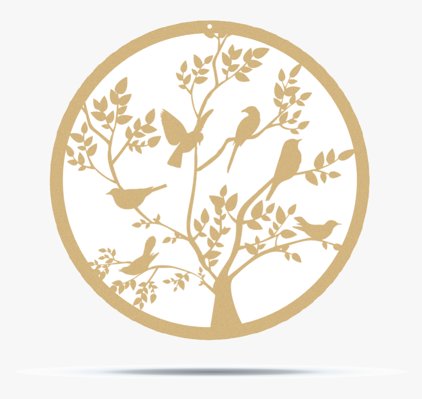 Bird Family Circle Metal Art In Pure Gold 
 Class - Metal, HD Png Download