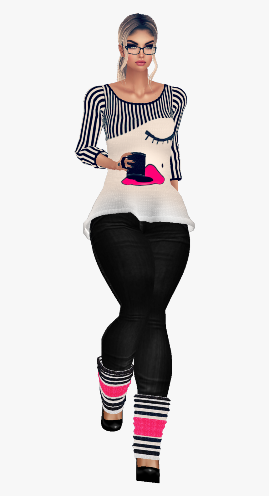 #girl #drinking #coffee #standing - Tights, HD Png Download