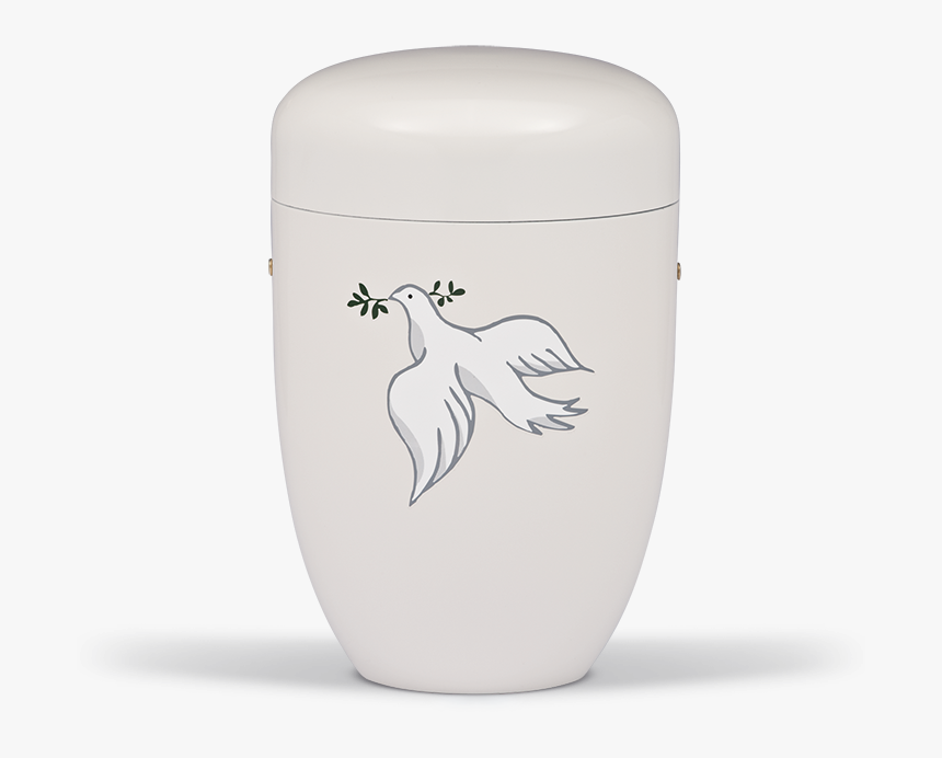 White Steel With Dove Decor Funeral Cremation Ashes - Drawing, HD Png Download