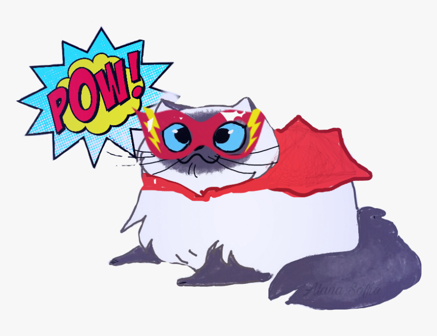 #superhero #cat #cathero #pow
cat Saved The Day - Cartoon, HD Png Download