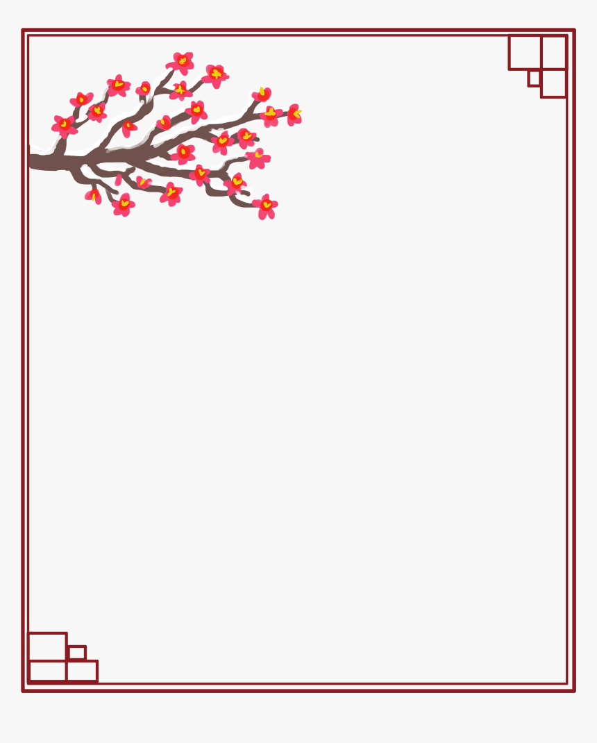 新年边框瑞雪落满梅花枝条 - Parallel, HD Png Download