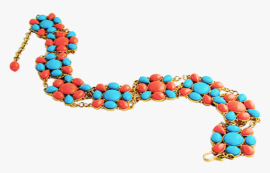 Huge Trifari Simulated Turquoise & Coral Cabochon Gold - Bead, HD Png Download