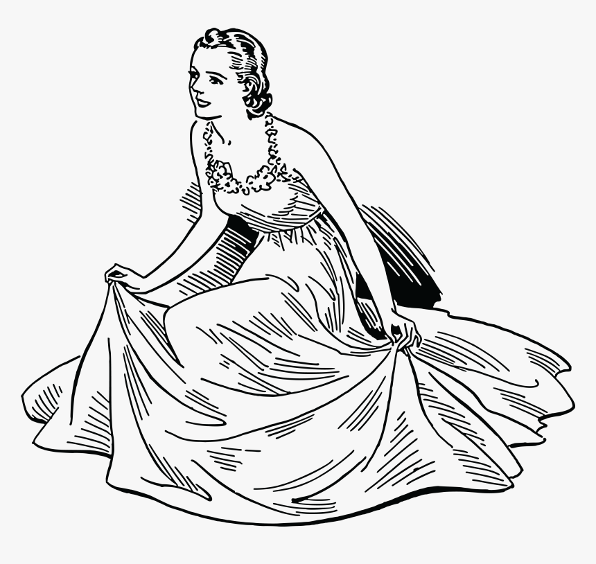 Jpg, Png, Eps, Ai, Svg, Cdr - Woman In Dress Clipart Black And White, Transparent Png
