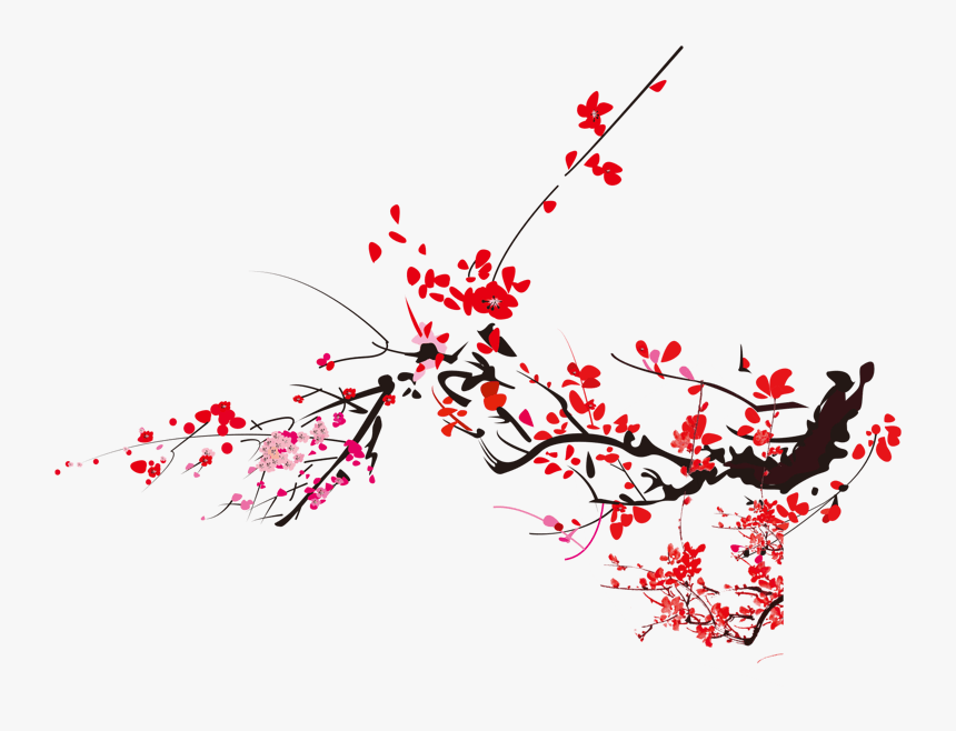 手绘绿叶红花 - Plum Blossom No Background, HD Png Download