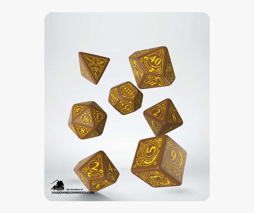 Steampunk Brown-yellow Polyhedral Dice Set - Black And Purple Dice Sets, HD Png Download