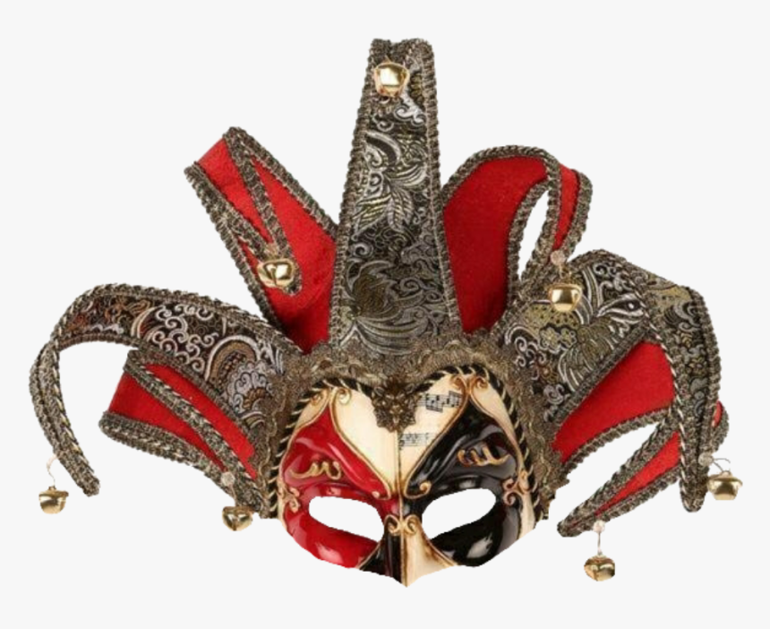 #gold #mardigras #carnival #mask #feathers #red #joker - Venetiaans Masker, HD Png Download