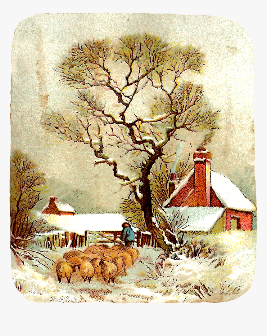 Vintage Winter Clip Art - Vintage Winter Scene Clipart, HD Png Download