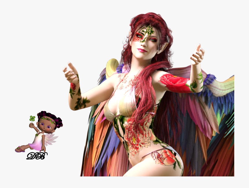 Tube Ange Femme Elfe Tatouée 3d - Holi, HD Png Download