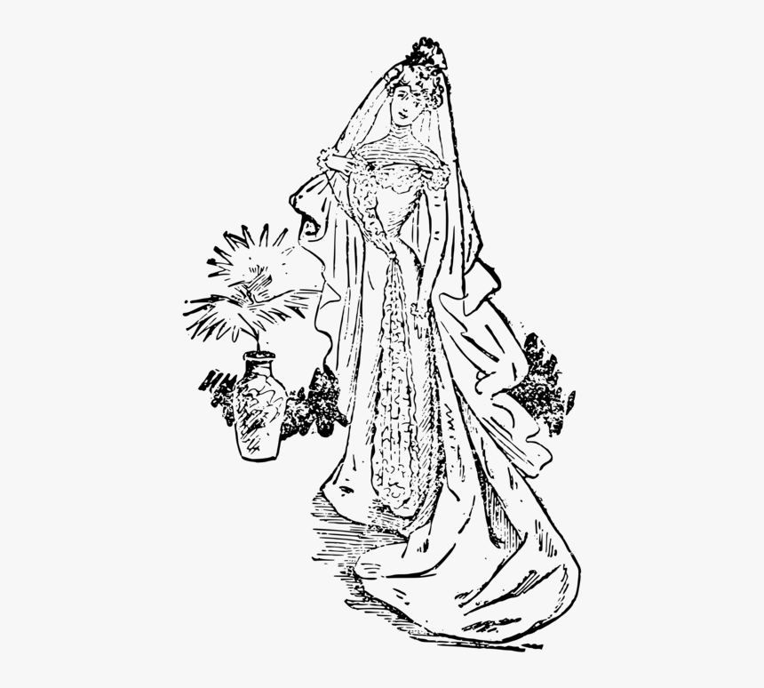 Line Art,victorian Fashion,art - Wedding Dress, HD Png Download