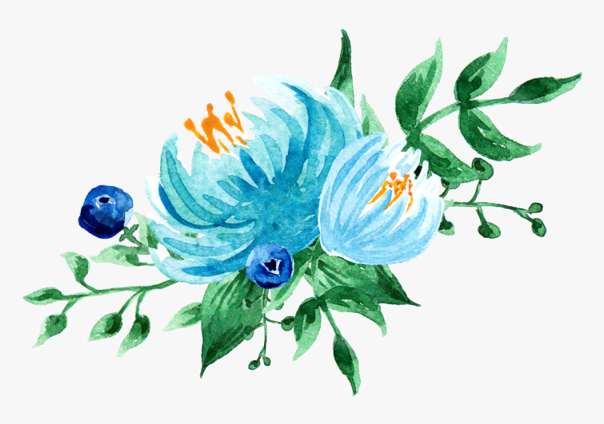 #blue#watercolor#flowers - Illustration, HD Png Download